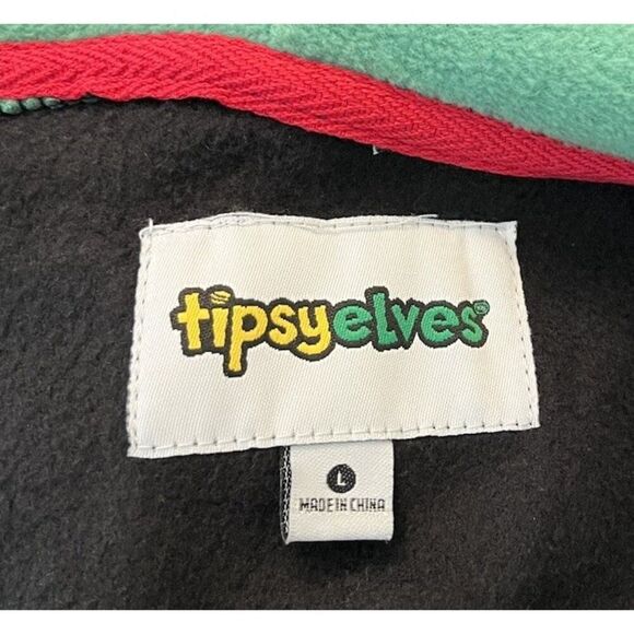 Tipsey Elves Mens L Christmas Tree Fleece Full Zip Hooded Jumpsuit Costume New - Picture 5 of 5